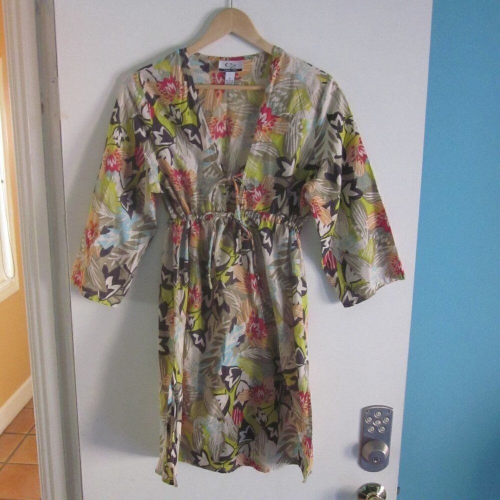 CZ Cotton Cover Up Dress Women Size M Floral Lightweight Summer Beach Pool Dress